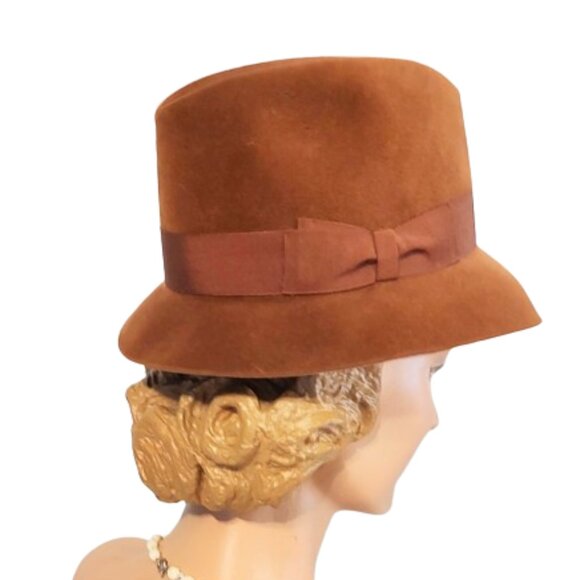 1970s Vintage Borsalino Rust Brown Velour Wide Brimmed Fedora Hat 40s Style main image 8